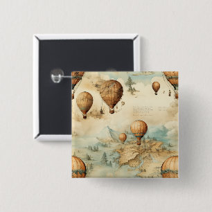 Bóton Quadrado 5.08cm Balão de Vintage Ar Quente em Paisagem Serena (2)