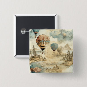 Bóton Quadrado 5.08cm Balão de Vintage Ar Quente em Paisagem Serena (7)