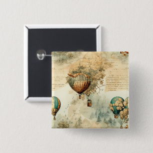Bóton Quadrado 5.08cm Balão de Vintage Ar Quente em Paisagem Serena (8)