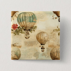 Bóton Quadrado 5.08cm Balão de Vintage Ar Quente em Paisagem Serena (9)