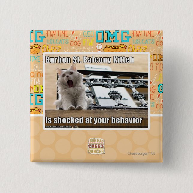 Bóton Quadrado 5.08cm Balcão Kitteh do St. de Burbon (Frente)