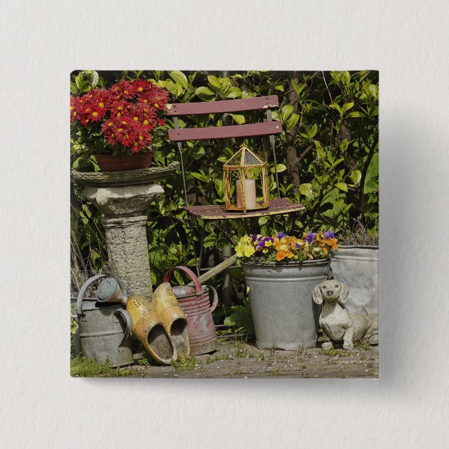 Bóton Quadrado 5.08cm Baldes, sapatos e flores, Zaanse Schans, (Frente)