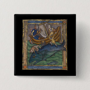 Bóton Quadrado 5.08cm Baleia Bestiária Medieval c. 1270