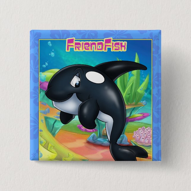 Bóton Quadrado 5.08cm baleia de desenho animado bonitinha em um botão (Frente)
