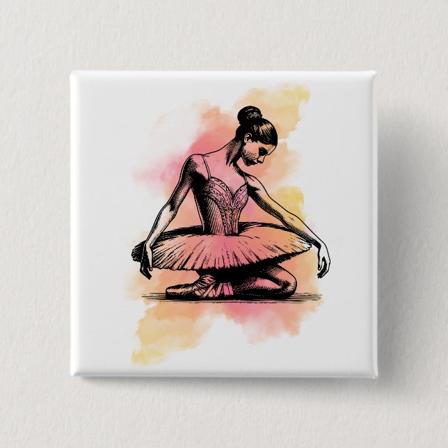 Bóton Quadrado 5.08cm Ballerina Dancing in Color  (Frente)