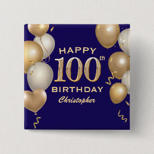 Bóton Quadrado 5.08cm Balões azuis e Dourados do Marinho 100º