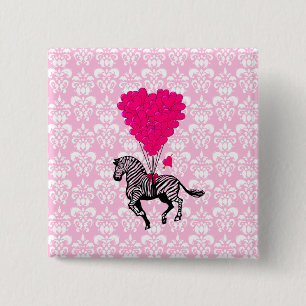 Bóton Quadrado 5.08cm Balões cor-de-rosa & zebra vintage e coração