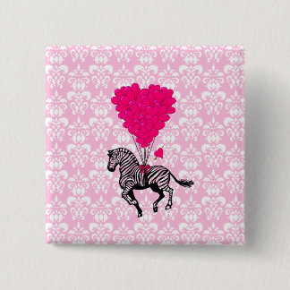 Bóton Quadrado 5.08cm Balões cor-de-rosa & zebra vintage e coração