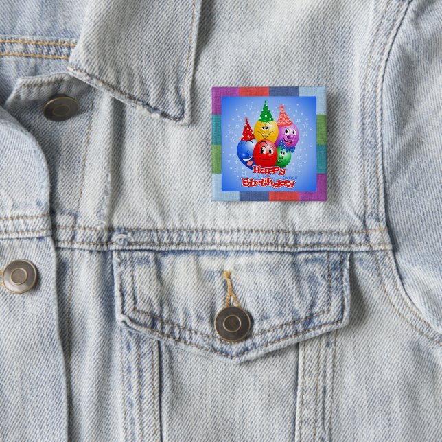 Bóton Quadrado 5.08cm Balões de aniversário alegres (In Situ)