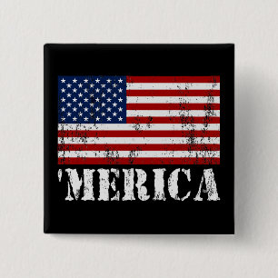 Bóton Quadrado 5.08cm Bandeira afligida 'MERICA dos E.U.