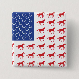 Bóton Quadrado 5.08cm Bandeira Americana de Cavalos Patrióticos