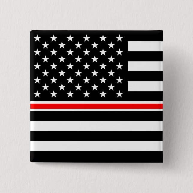 Bóton Quadrado 5.08cm Bandeira Americana do Bombeiro Thin Red Line (Frente)