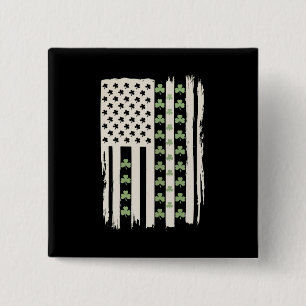 Bóton Quadrado 5.08cm Bandeira Americana dos EUA Com Trevos para St Patr