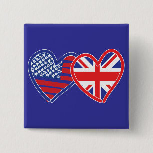 Bóton Quadrado 5.08cm Bandeira Americana/União Jack Flag Hearts