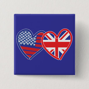 Bóton Quadrado 5.08cm Bandeira Americana/Union Jack Flag Hearts