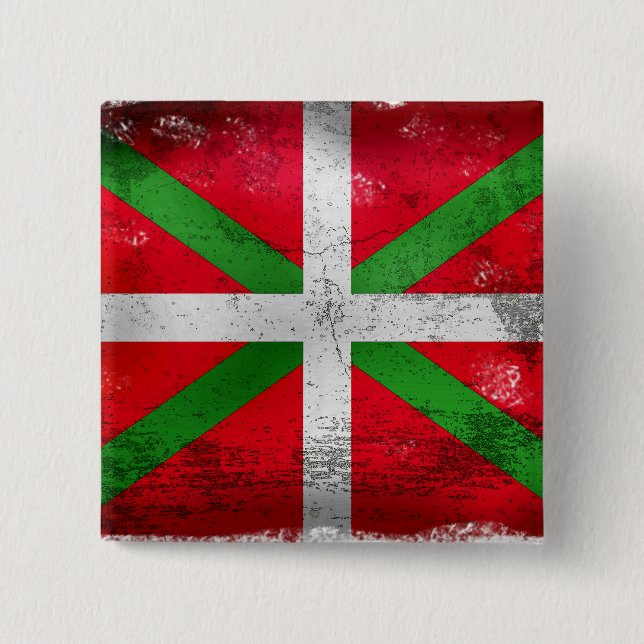 Bóton Quadrado 5.08cm Bandeira Basque afligida do estilo: Ikurriña, (Frente)