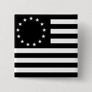 Bóton Quadrado 5.08cm Bandeira Betsy Ross, Arte de Linha Preta