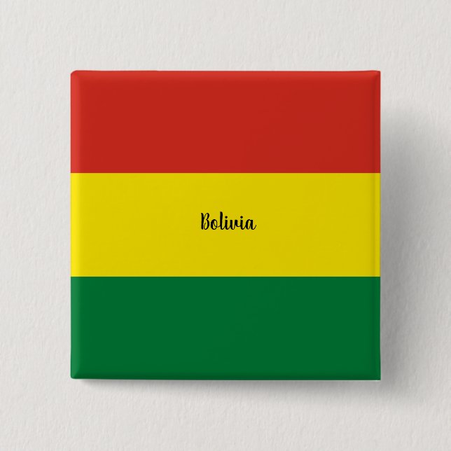 Bóton Quadrado 5.08cm Bandeira da Bolívia, rotulada (Frente)