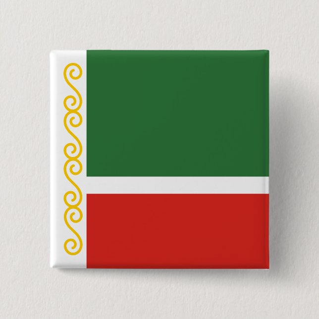 Bóton Quadrado 5.08cm Bandeira da Chechênia (Frente)