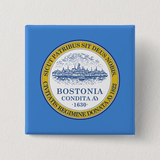 Bóton Quadrado 5.08cm Bandeira da Cidade de Boston (Massachusetts) (Frente)