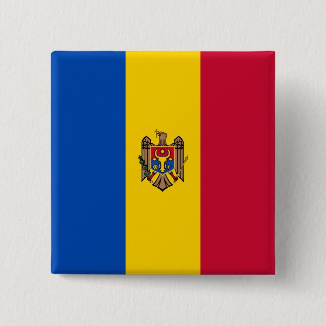 Bóton Quadrado 5.08cm Bandeira da Moldávia (Frente)