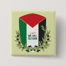 Bóton Quadrado 5.08cm Bandeira da Palestina e Ramos Olivais
