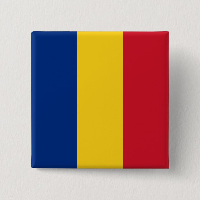 Bóton Quadrado 5.08cm Bandeira da Romênia (romena) (Frente)