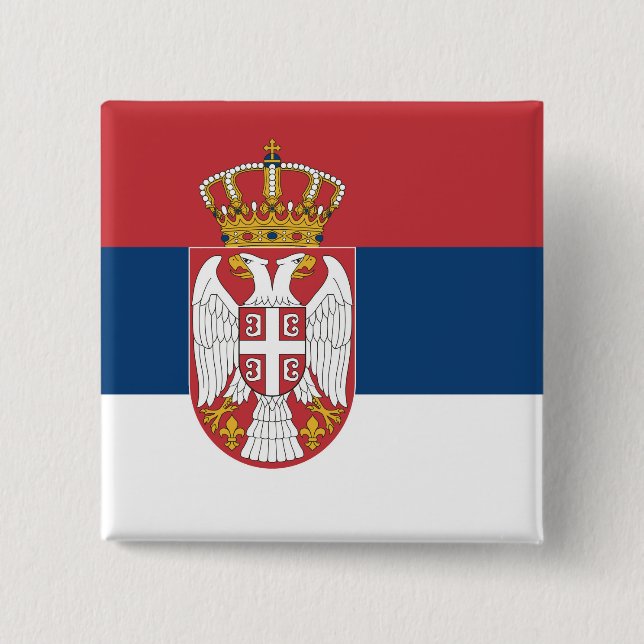 Bóton Quadrado 5.08cm Bandeira da Sérvia (Frente)