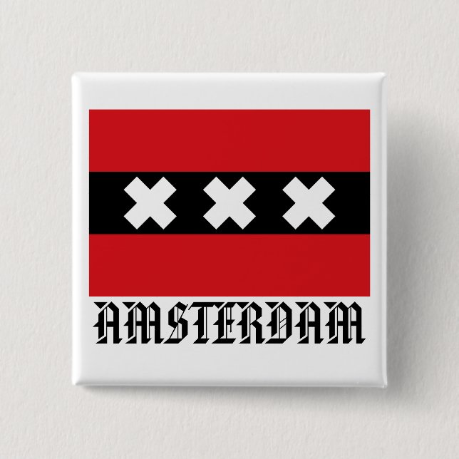 Bóton Quadrado 5.08cm Bandeira de Amsterdão (Frente)