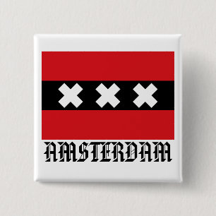 Bóton Quadrado 5.08cm Bandeira de Amsterdão