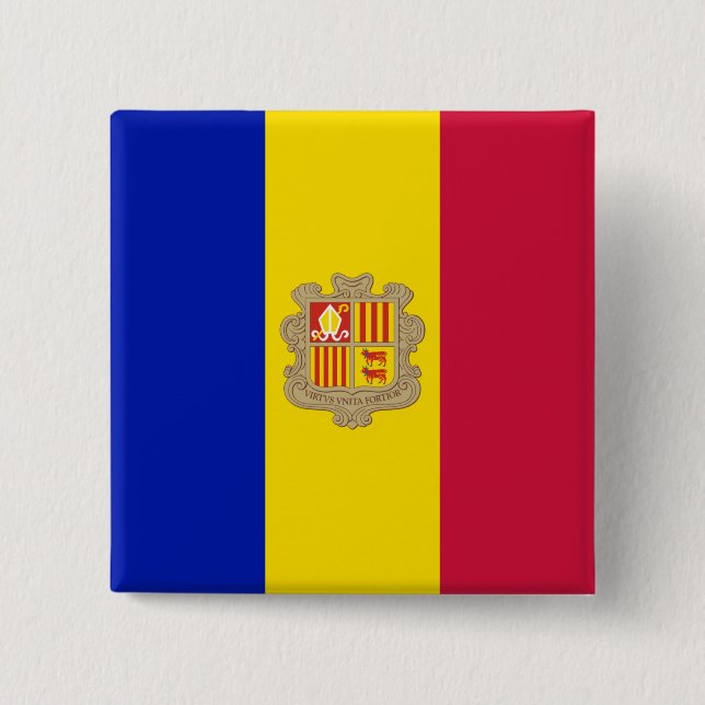 Bóton Quadrado 5.08cm Bandeira de Andorra (Frente)