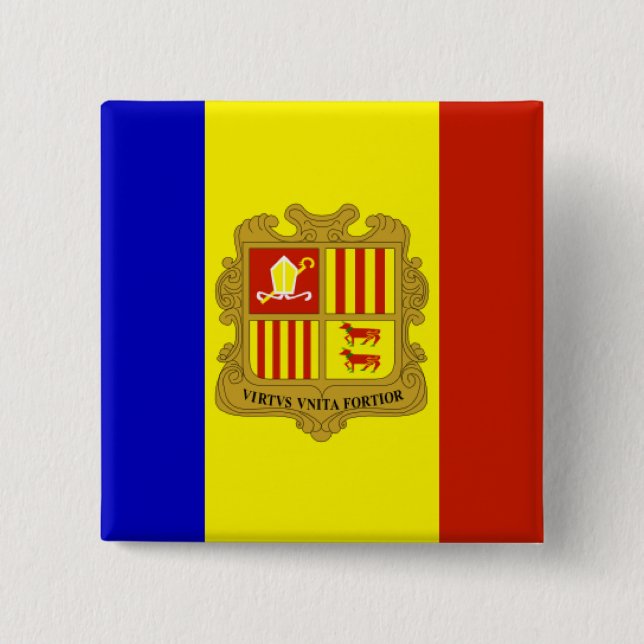 Bóton Quadrado 5.08cm Bandeira de Andorra (Frente)