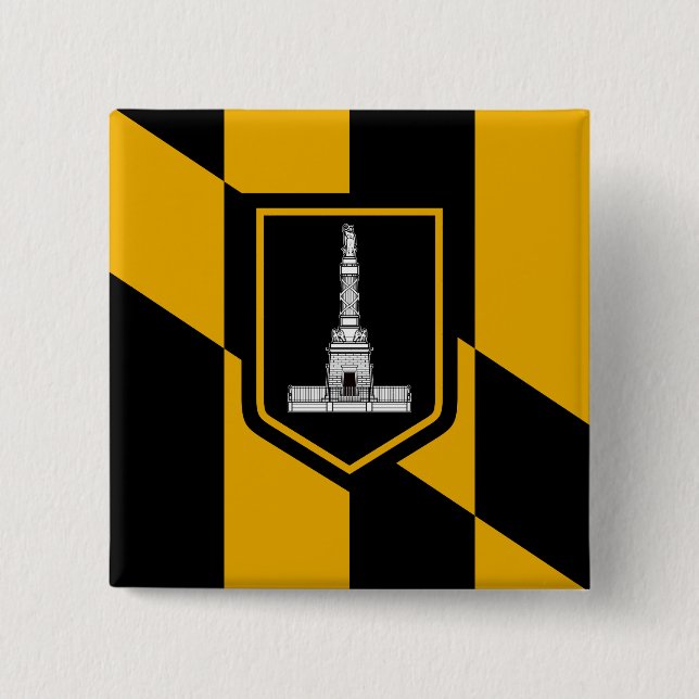 Bóton Quadrado 5.08cm Bandeira de Baltimore, Botão Maryland (Frente)