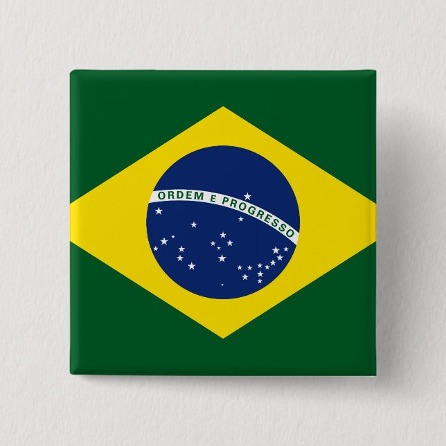 Bóton Quadrado 5.08cm Bandeira de Brasil (Frente)