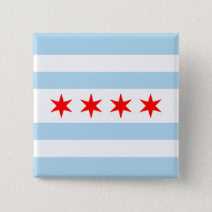 Bóton Quadrado 5.08cm Bandeira de Chicago, Botão Pinback de Illinois