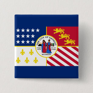 Bóton Quadrado 5.08cm Bandeira de Detroit, Botão Michigan