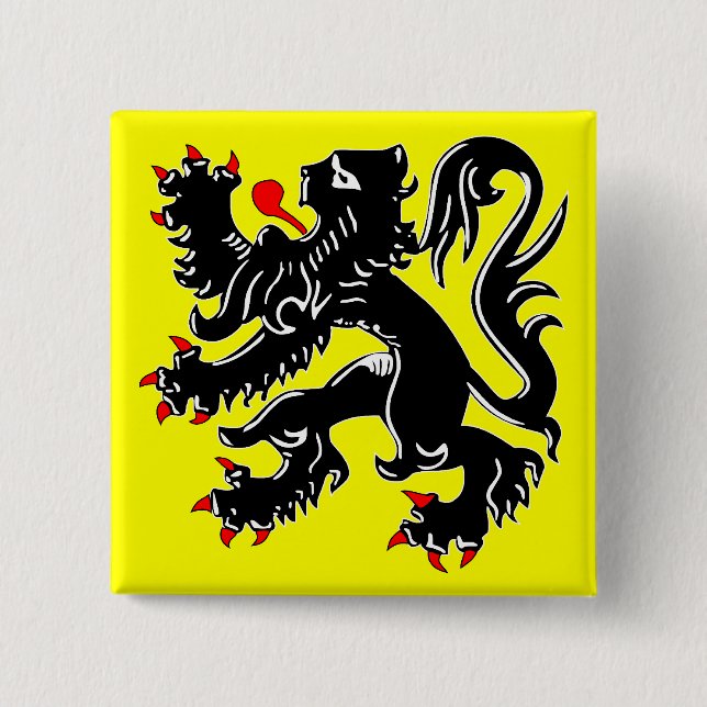 Bóton Quadrado 5.08cm Bandeira de Flanders, Bélgica (Frente)