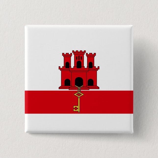 Bóton Quadrado 5.08cm Bandeira de Gibraltar (Frente)