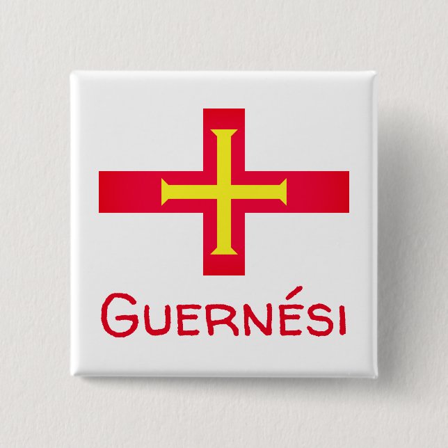 Bóton Quadrado 5.08cm Bandeira de Guernési (Frente)