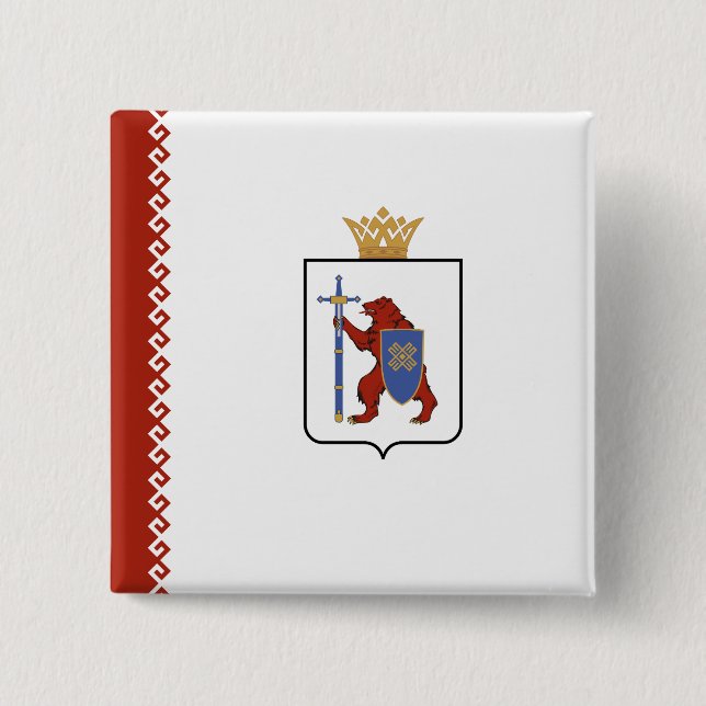 Bóton Quadrado 5.08cm Bandeira de Mari El (Frente)