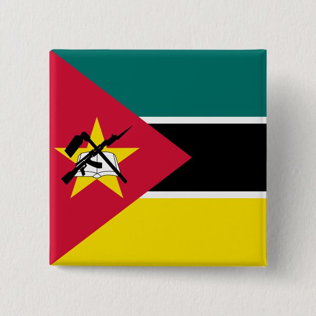 Bóton Quadrado 5.08cm Bandeira de Moçambique (Frente)