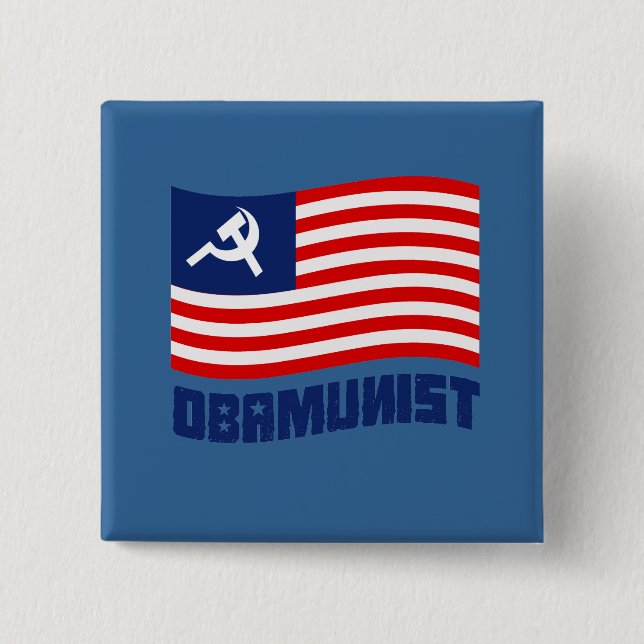 Bóton Quadrado 5.08cm Bandeira de Obamunist (Frente)