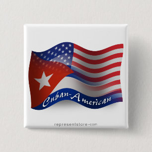 Bóton Quadrado 5.08cm Bandeira de ondulação Cubano-Americana