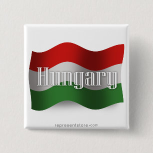 Bóton Quadrado 5.08cm Bandeira de ondulação de Hungria
