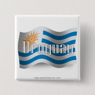 Bóton Quadrado 5.08cm Bandeira de ondulação de Uruguai