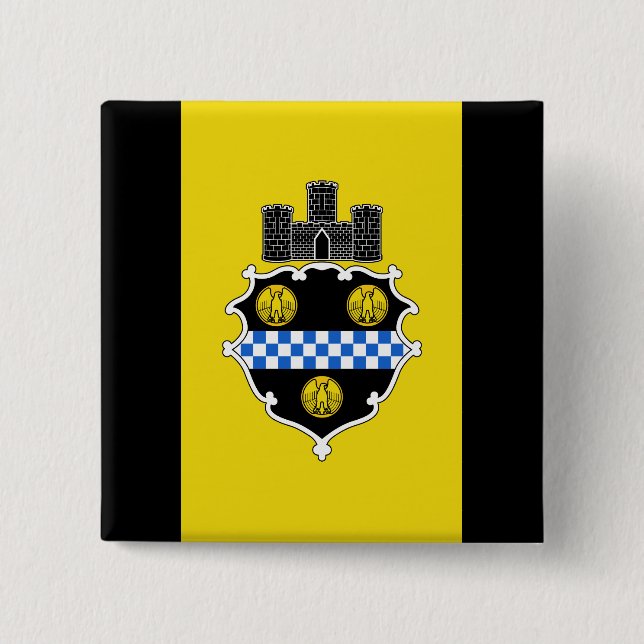 Bóton Quadrado 5.08cm Bandeira de Pittsburgh, Botão da Pensilvânia (Frente)