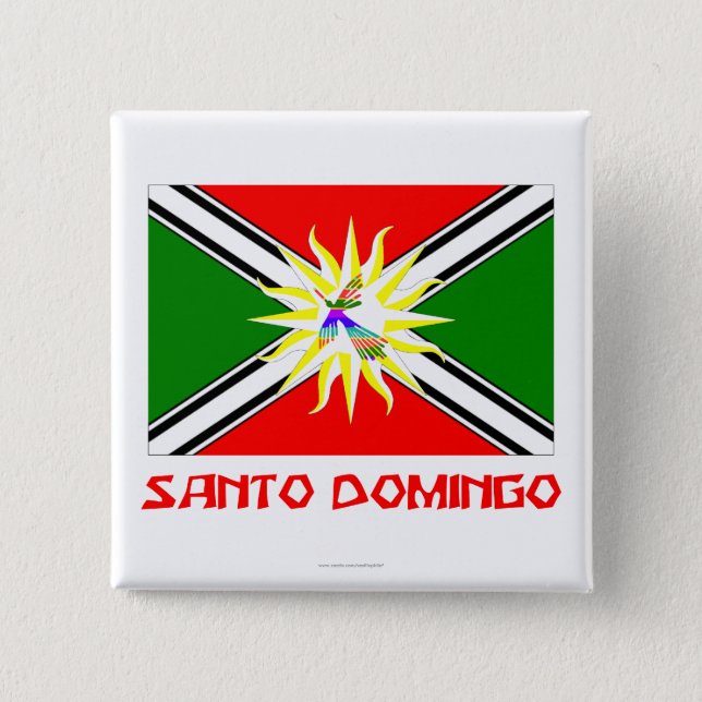 Bóton Quadrado 5.08cm Bandeira de Santo Domingo com nome (Frente)