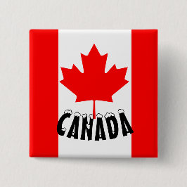 Bóton Quadrado 5.08cm Bandeira do Canadá Folha de Bordo Vermelho Brilhan