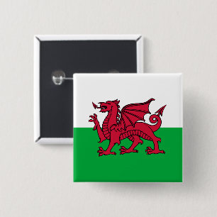 Bóton Quadrado 5.08cm Bandeira do Dragão de Gales, Bandeira Nacional Cel