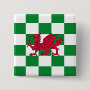 Bóton Quadrado 5.08cm Bandeira do Dragão Vermelho Celta Místico do País